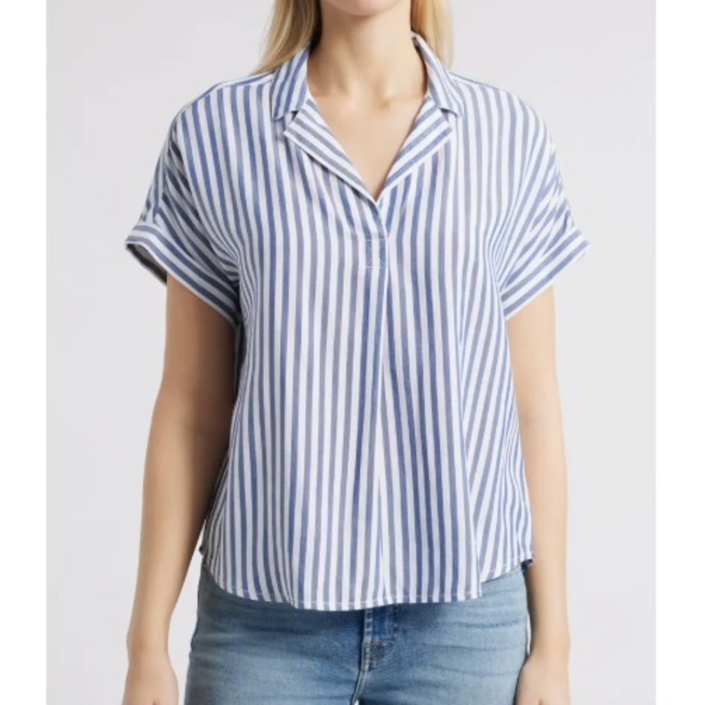 Beach Lunch Lounge Shirt Womens Small Denise Striped Beach Boho Travel Casual